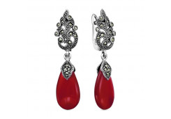 Серебряные cерьги висячие с кораллом