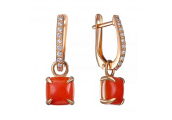 Серебряные cерьги висячие с кораллом