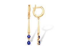 Золотые cерьги висячие с сапфиром
