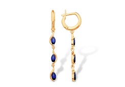 Золотые cерьги висячие с сапфиром