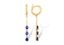 Золотые cерьги висячие с сапфиром