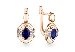 Золотые cерьги висячие с сапфиром