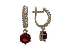Золотые cерьги висячие с гранатом