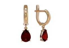 Золотые cерьги висячие с гранатом