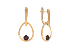 Золотые cерьги висячие с гранатом