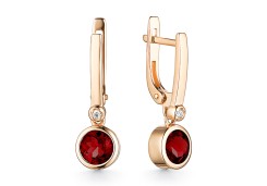 Золотые cерьги висячие с гранатом