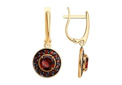 Золотые cерьги висячие с гранатом