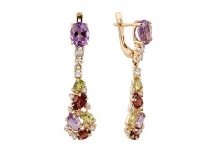 Золотые cерьги висячие с полудрагоценными камнями