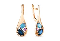 Золотые cерьги висячие с полудрагоценными камнями