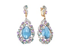 Золотые cерьги висячие с полудрагоценными камнями