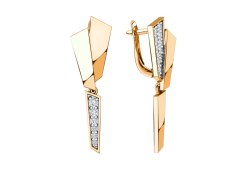 Золотые cерьги висячие с фианитом