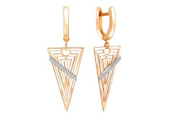 Золотые cерьги висячие с фианитом