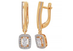 Золотые cерьги висячие с фианитом