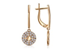 Золотые cерьги висячие с фианитом