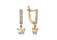 Золотые cерьги висячие с фианитом