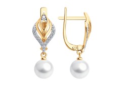 Золотые cерьги висячие с жемчугом