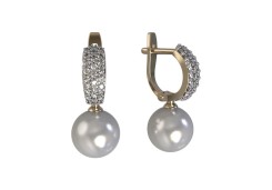 Золотые cерьги висячие с жемчугом