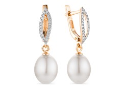 Золотые cерьги висячие с жемчугом