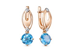 Золотые cерьги висячие с топазом