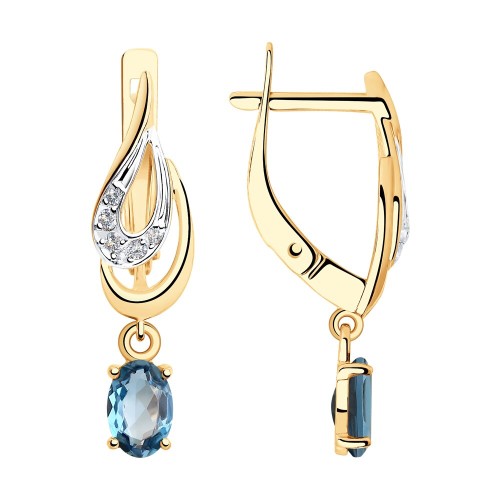 Золотые cерьги висячие с топазом