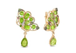 Золотые cерьги висячие с хризолитом