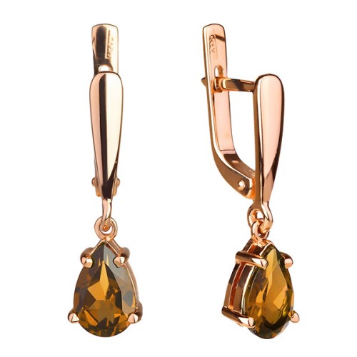 Золотые cерьги висячие с ситаллом