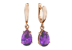 Золотые cерьги висячие с аметистом