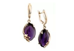 Золотые cерьги висячие с аметистом