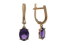 Золотые cерьги висячие с аметистом