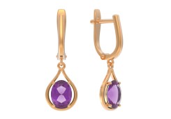 Золотые cерьги висячие с аметистом