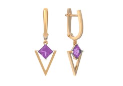 Золотые cерьги висячие с аметистом