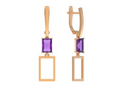 Золотые cерьги висячие с аметистом