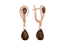 Золотые cерьги висячие с раух-топазом