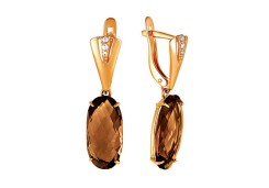 Золотые cерьги висячие с раух-топазом