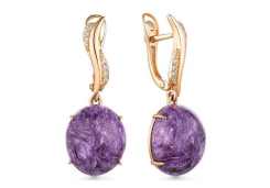 Золотые cерьги висячие с чароитом