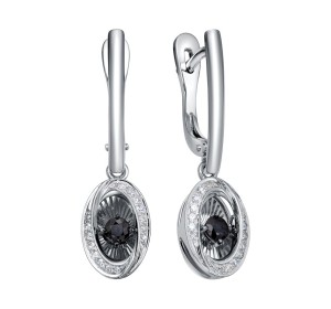 Серьги висячие из белого золота с сапфиром