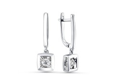 Серьги висячие из белого золота с бриллиантом