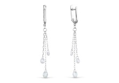 Серьги висячие из белого золота с фианитом