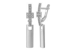 Серьги висячие из белого золота с фианитом