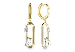 Серьги висячие из желтого золота с фианитом
