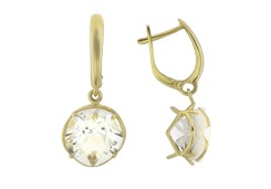 Серьги висячие из желтого золота с горным хрусталем