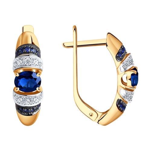 Золотые cерьги классические с сапфиром