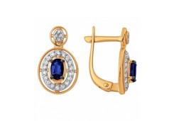 Золотые cерьги классические с сапфиром
