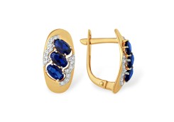 Золотые cерьги классические с сапфиром