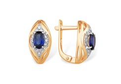 Золотые cерьги классические с сапфиром