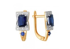 Золотые cерьги классические с сапфиром