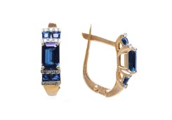 Золотые cерьги классические с сапфиром