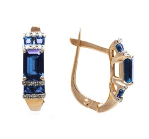 Золотые cерьги классические с сапфиром