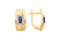 Золотые cерьги классические с сапфиром