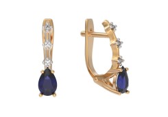 Золотые cерьги классические с сапфиром